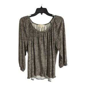Michael Kors Womens Shirt Adult Size Large Black Cheetah 3/4 Sleeve Elastic